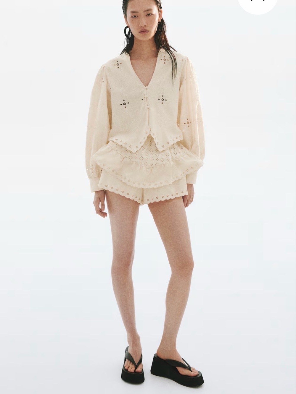H&M COTTON BLOUSE WITH EYELET EMBROIDERY
